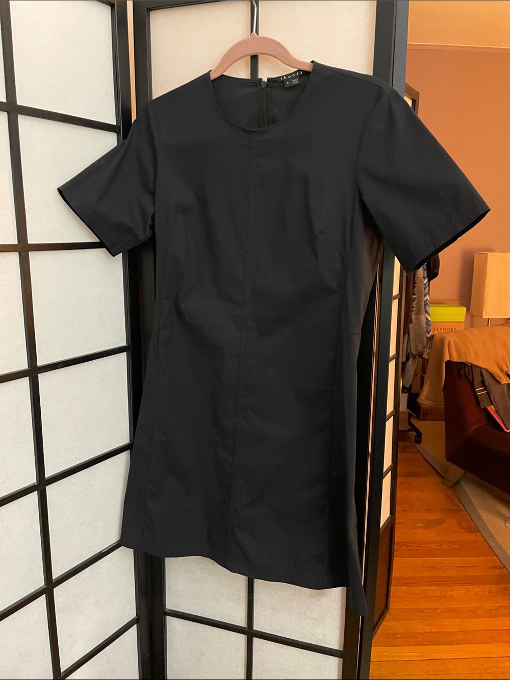 Theory Black Preppy A-line dress to the knee